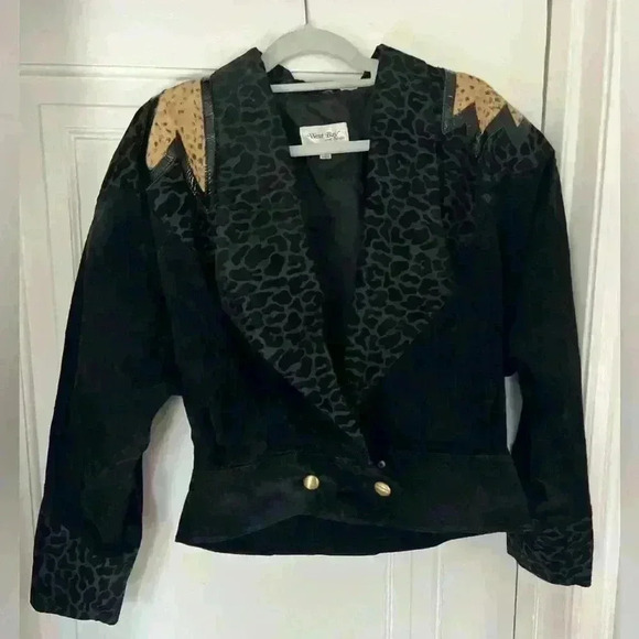 Vintage 80s West Bay Genuine Leather Jacket Size 8 (S/M), Animal Print Western - Picture 5 of 14
